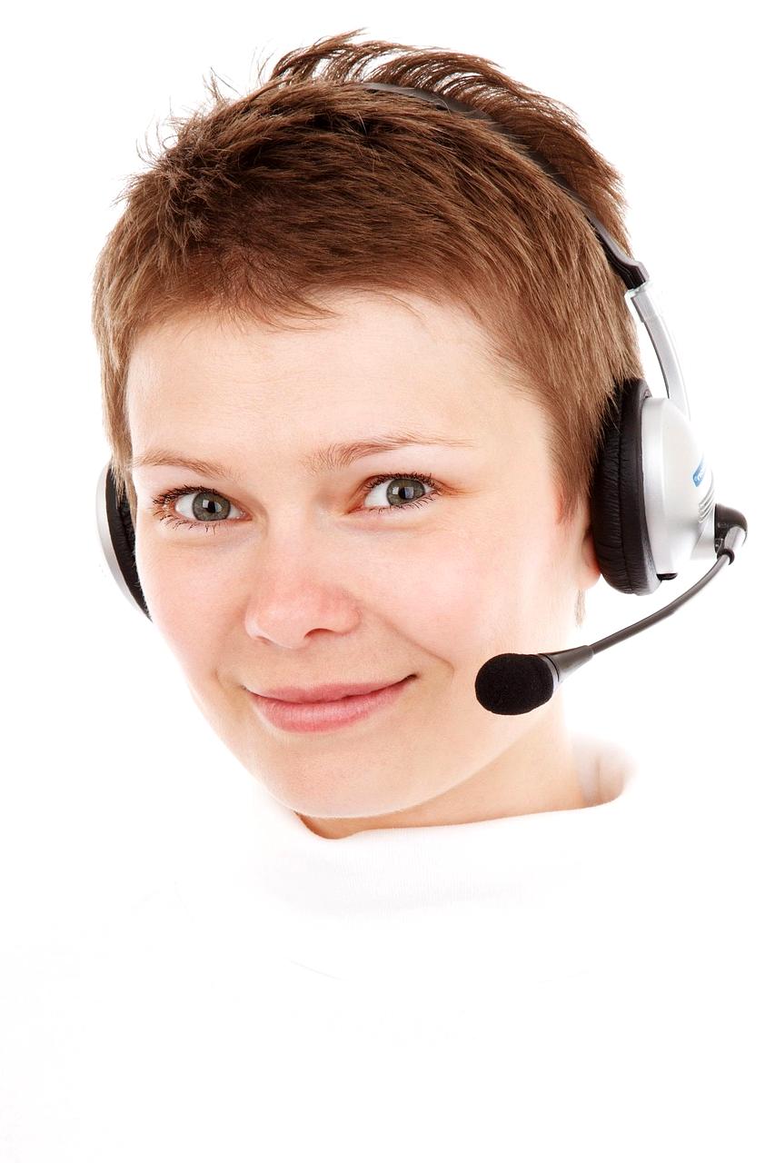 Customer support illustration with headset and chat icons